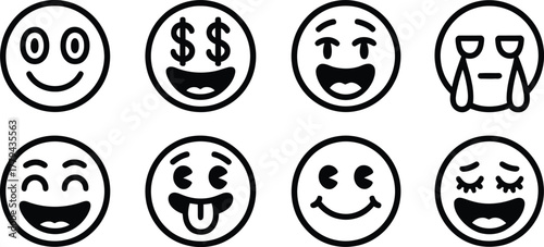 Collection of Cartoon Emoji Faces Expressing Different Emotions in Vector Format