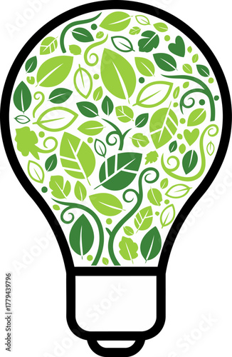 Eco-Friendly Idea A Lightbulb Filled with Green Leaves, Symbolizing Sustainable Innovation and Growth