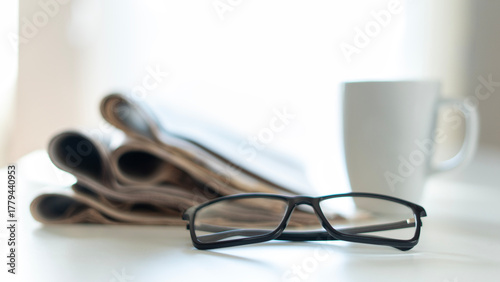 newspapers and glasses at office