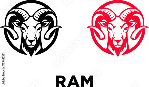 Ram head logo in black and red
