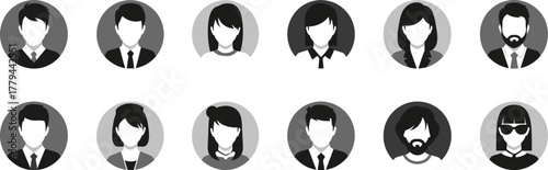 Monochromatic circular avatars depicting diverse individuals in professional attire