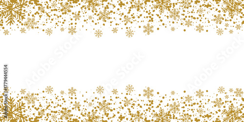 Luxury gold Christmas snowflake frame border vector banner; glitter header design element minimalist copy space.