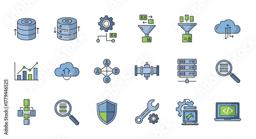 Collection of data engineering and data science related vector icons