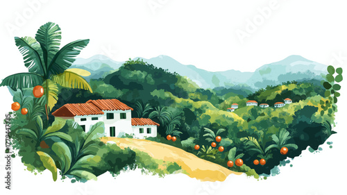 Coffee Cultural Landscape - Eje Cafetero. Coffee Cultural Landscape - Eje Cafetero hand drawn watercolor illustration