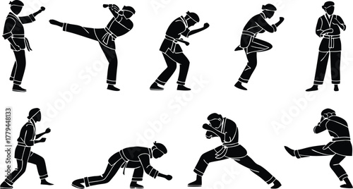 Dynamic Muay Thai fighters showcase powerful martial arts moves, perfect for action sports, cultural events, and fitness promotions- originally vector graphics