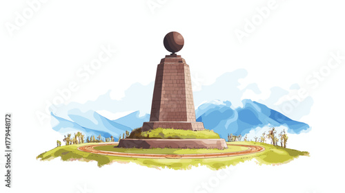 La Mitad del Mundo - Equator Monument. La Mitad del Mundo - Equator Monument hand drawn watercolor illustration