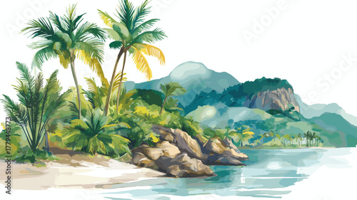 Tayrona National Park. Tayrona National Park hand drawn watercolor illustration