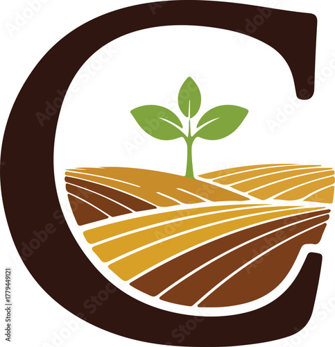 "G" Letter Logo with Farm Field and Sprout - Agriculture, sustainable farming, and natural growth brand identity