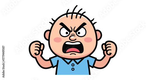 Cartoon character expressing fury and frustration with clenched fists and angry grimace