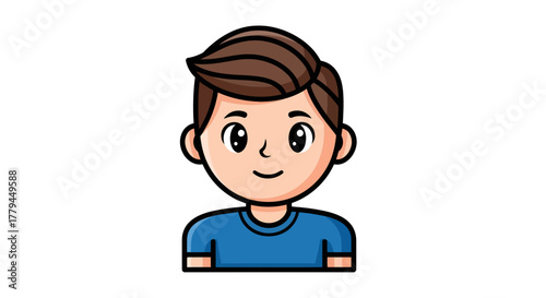 Cartoon character design of a young boy with cheerful face and stylish hairstyle