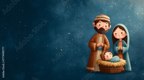 Jesus birth scene with Mary and Joseph in a simple and peaceful setting during a night in Bethlehem