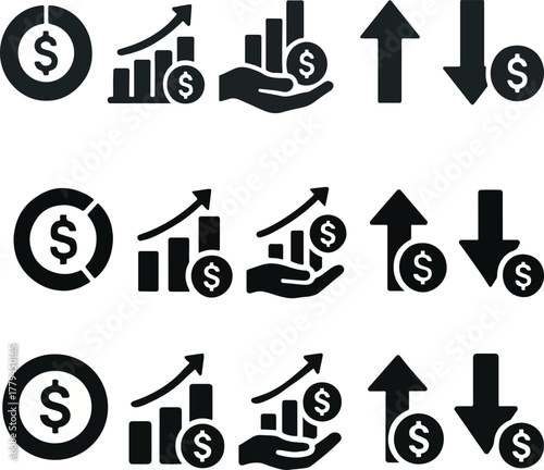Minimalist Financial Icons Set Growth, Investment, and Market Trends Vector