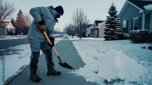 Wallpaper Mural Man shoveling snow off a sidewalk in winter Torontodigital.ca
