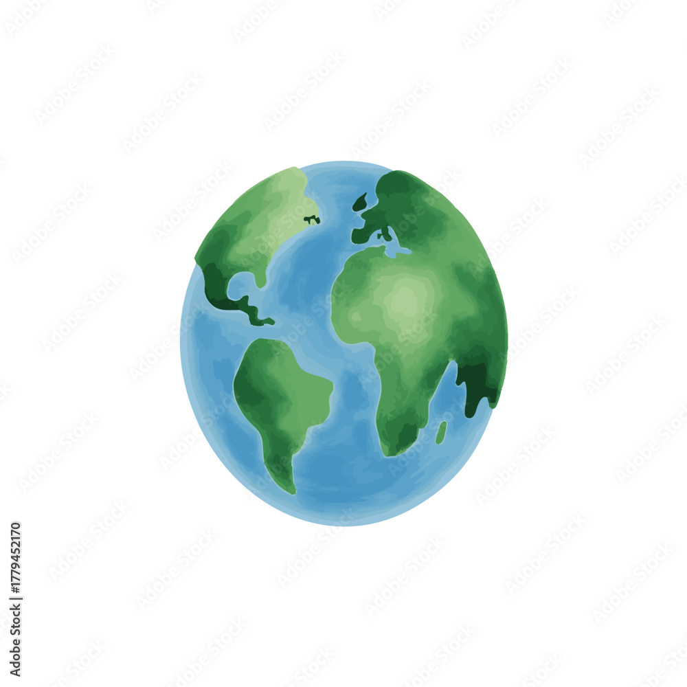 Fototapeta premium Watercolor Earth Globe - Green and Blue Planet vector illustration