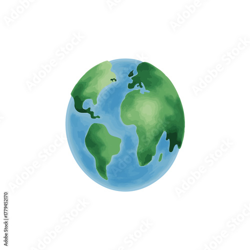 Watercolor Earth Globe - Green and Blue Planet vector illustration