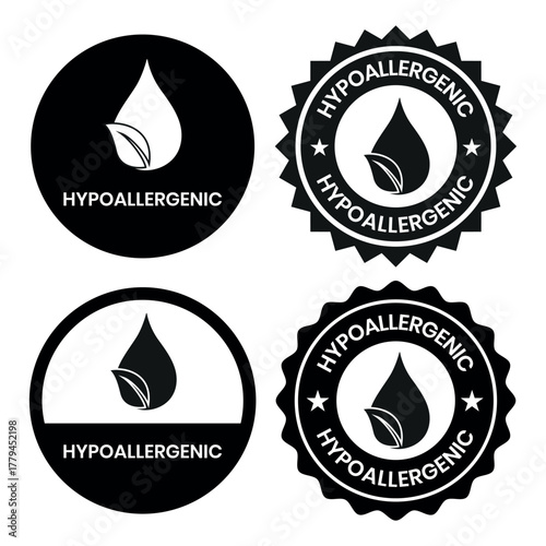 Hypoallergenic tested icons set design. Cosmetic certification label, Hypoallergenic icon sign black on white background. Hypoallergenic logo, label, sign, badge, symbol, banner, line, flat vector.