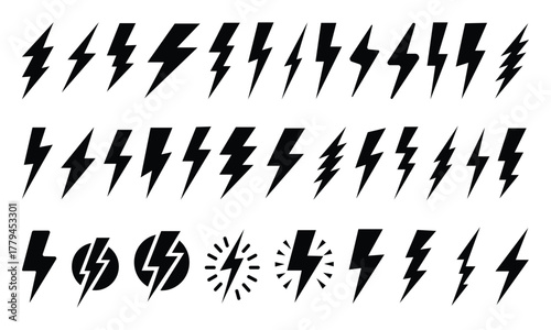 Electricity icon, flash lightning bolt symbol, power, energy icons vector graphics for graphic design elements in various styles. vector illustration eps file.