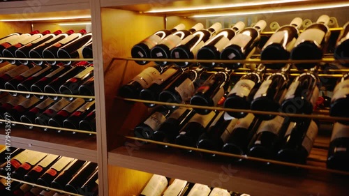 Wine Cellar with Wooden Racks Storing Premium Wine Bottles in Professional Storage System