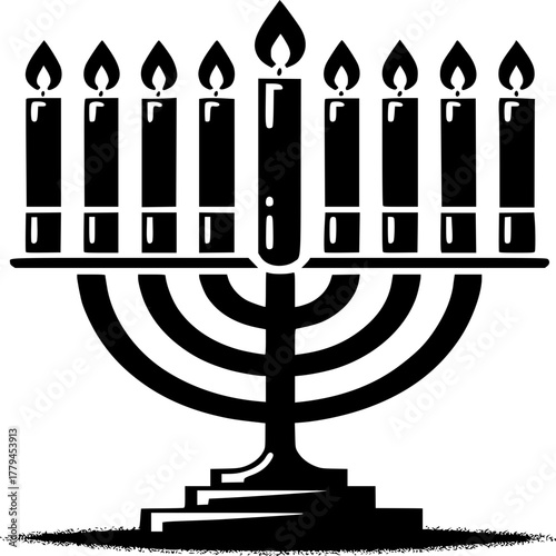 Menorah's Eightfold Radiance: A Menorah, a symbol of hope and light, stands proudly with its nine candles ablaze, illuminating the spirit of a cultural moment. 
