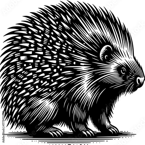 Prickly Embrace: A detailed artistic depiction of a porcupine, showcasing its distinctive spiky quills and captivating presence.