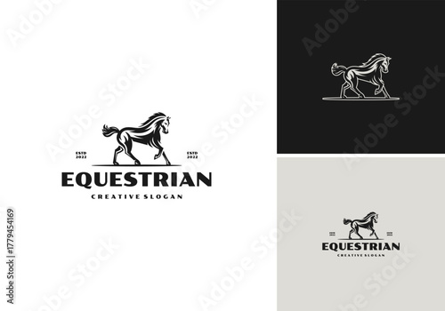 horse silhouette logo design, equestrian vector illustration template