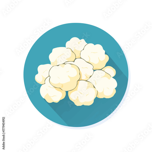 clipart, Minimalistic 2D flat icon featuring a sliced cauliflower isolated on a white background, an element in vector and EPS format. clean vector design, simple illustration style