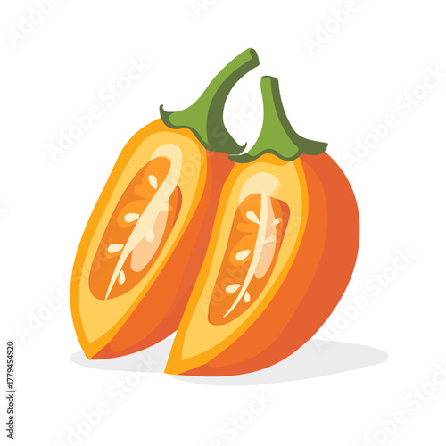 A clipart, Minimalistic 2D flat icon featuring a sliced habanero isolated on a white background, an element in vector and EPS format. clean vector design, simple illustration style
