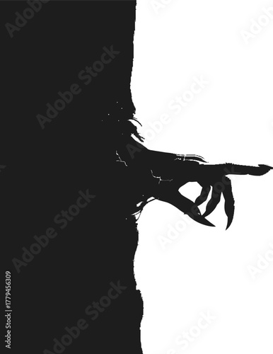Creepy Black Hand Reaching From Dark Shadow