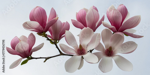 Pink spring magnolia flowers branch