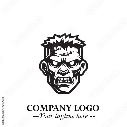 Head of Zombie Logo Symbol in Black on the White Background with Horror Minimal Vector Design