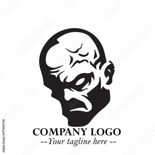 Head of Zombie Logo Symbol in Black on the White Background with Horror Minimal Vector Design