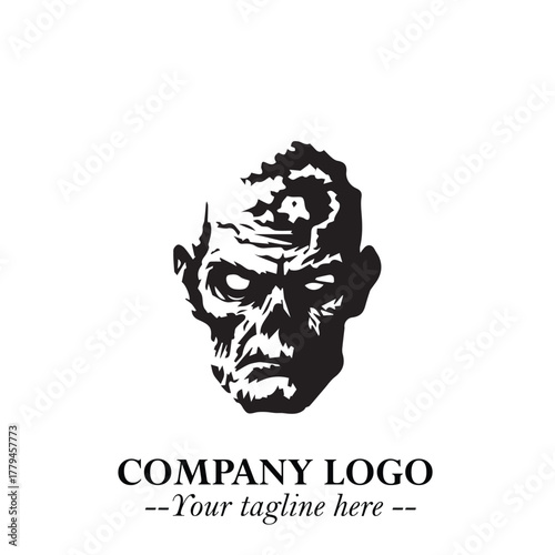Head of Zombie Logo Symbol in Black on the White Background with Horror Minimal Vector Design