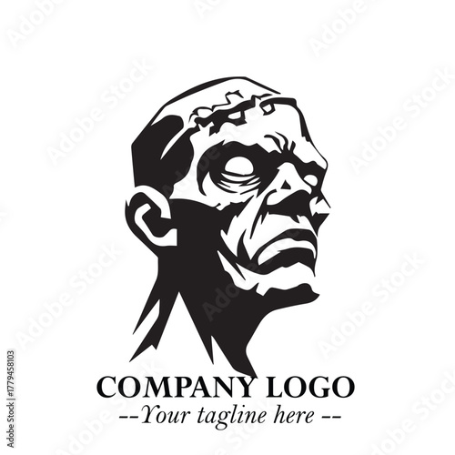 Head of Zombie Logo Symbol in Black on the White Background with Horror Minimal Vector Design