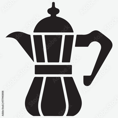 Black Silhouette of a Moka Pot Coffee Maker on a White Background