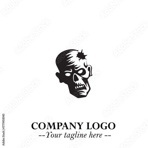 Head of Zombie Logo Symbol in Black on the White Background with Horror Minimal Vector Design