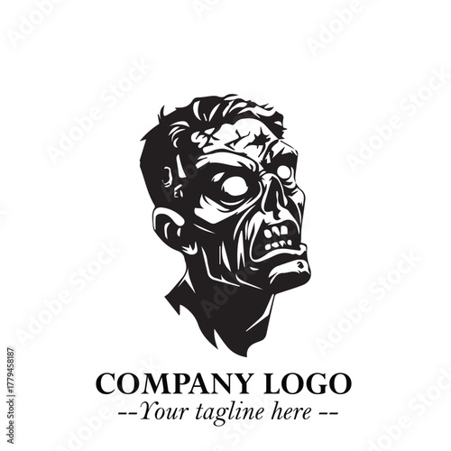 Head of Zombie Logo Symbol in Black on the White Background with Horror Minimal Vector Design