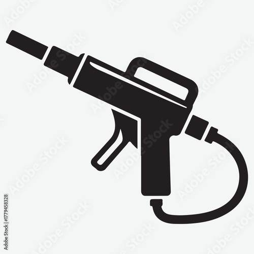 Black Silhouette of a Spray Gun with Hose on White Background
