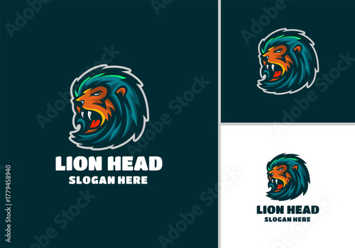 Lion head mascot logo, modern leo illustration vector template