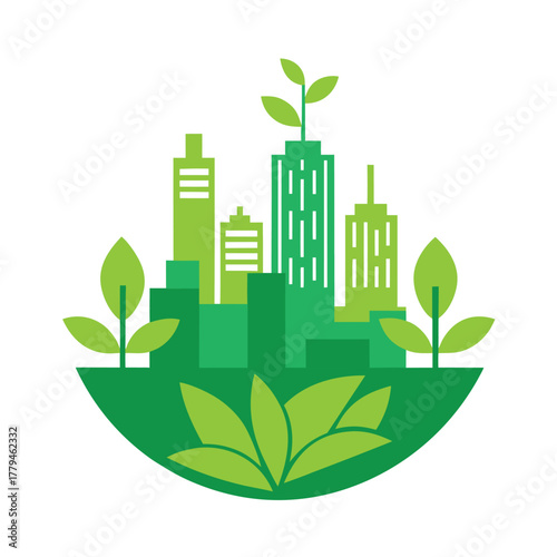 urban green city with plants vector on white background  