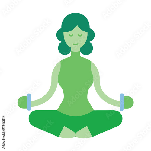 vector art of woman sitting on yoga mat holding