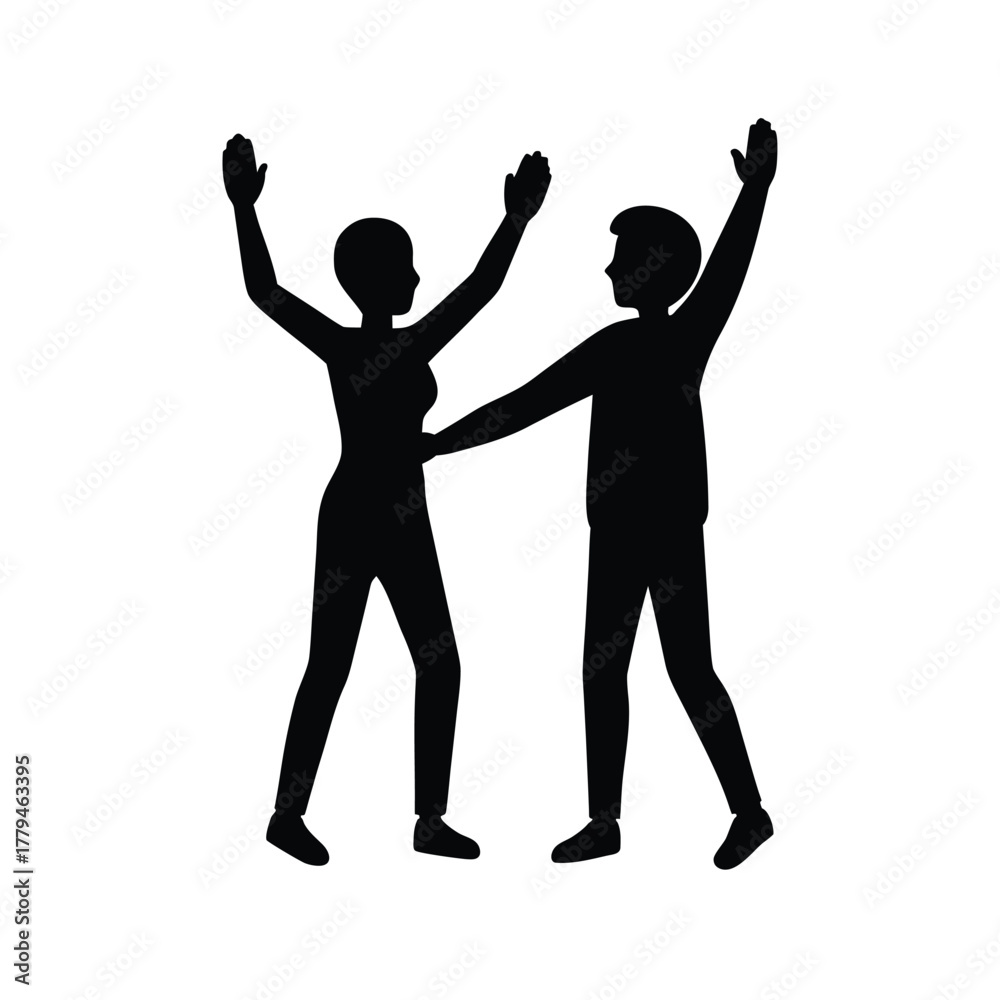 Fototapeta premium Silhouette of Friends High Fiving on White Background
