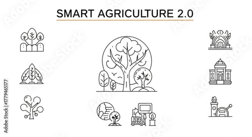 Smart agriculture 20 with trees, buildings, and technology modern farming, sustainable agriculture, and precision agriculture concept