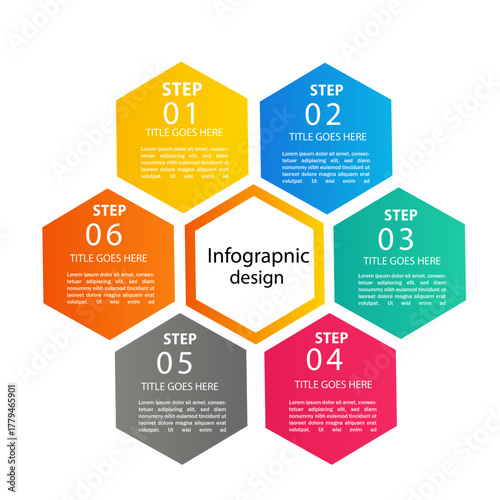 Business infographic design template with 6 options, Can be used for process diagram, presentations, element and number options 