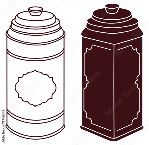 Artistic vector illustration of two decorative cylindrical containers in different styles and colors
