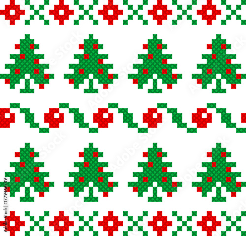 seamless pattern with christmas. tribal pattern. local fabric pattern. pixel pattern. cross stitch