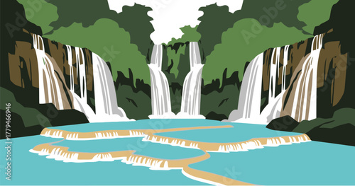 Minimalist Waterfall Landscape with Water Stream Art