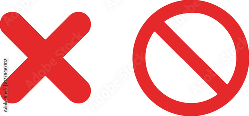Cross and stop mark icon set . cross and forbidden icons isolated on white background . Restrict entry ban prohibition and delete icon . Vector illustration