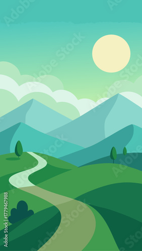 Illustration of a landscape with mountains and path