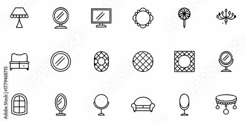 Illustration of a collection of furniture and home decor items in a minimalist line art style design