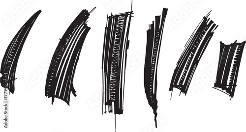 Brush set. Vector black paint brush spots, highlighter lines or felt-tip pen marker. Ink smudge abstract shape stains and smear set with texture	